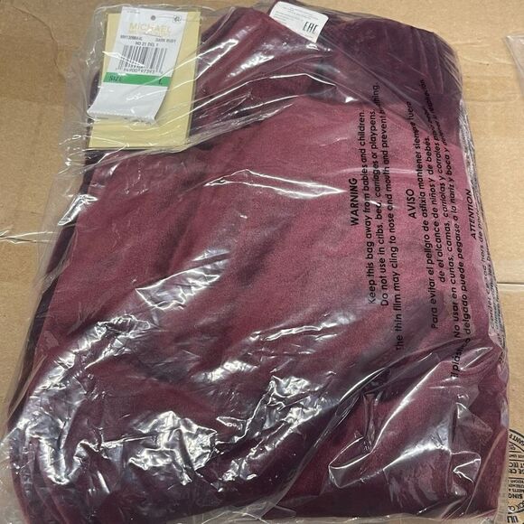 Michael Kors Velour Pants Womens Burgundy Pocketed Pull-on Metallic Logo Size L - Picture 5 of 5